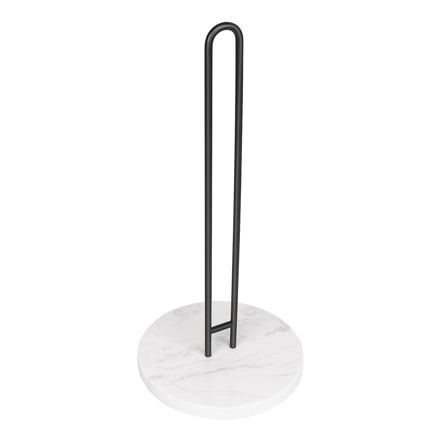 Winmien Simple Paper Towel Holder with Marble Base, Kitchen Standing Magnetic Paper Towel Roll Holder- for Bathroom Kitchen Countertop, Standard or Jumbo-Sized Roll Holder(Black)