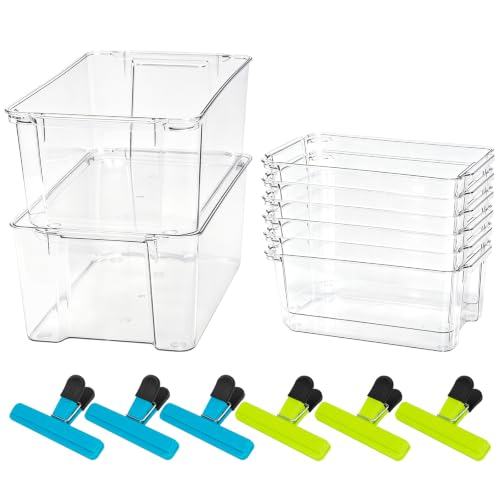6 Pack Stackable Fridge Organizer Storage Bins with Clips