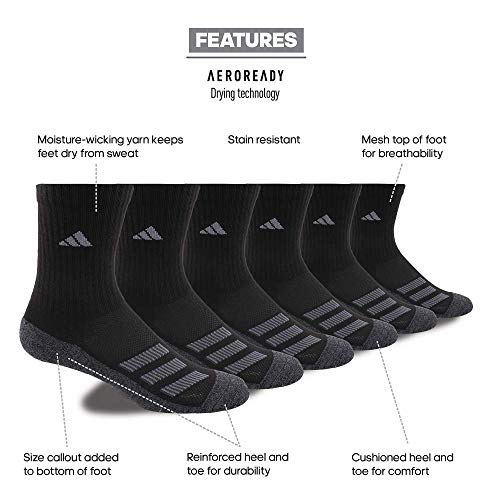 adidas Kids-Boy's/Girl's Cushioned Angle Stripe Crew Socks (6-Pair), Black/Onix Grey/Night Grey, Medium