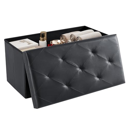 30in Folding Storage Ottoman Bench with Footrest