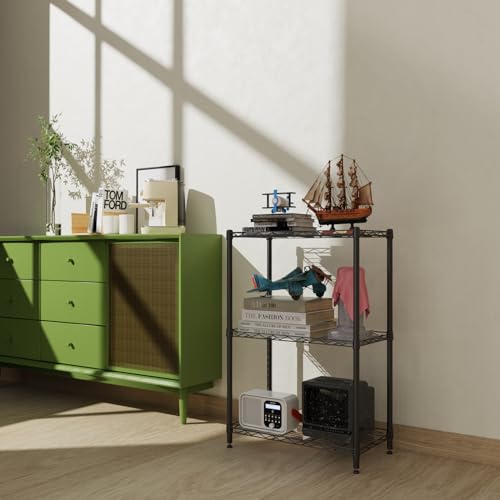 SsngygHme 3 Tier Shelves Storage, Wire Shelf Unit, Standing Adjustable Metal Shelves Organizer, Storage Racks for Restaurant Garage Pantry Kitchen Garage(Small,15.7 '' x 11.8" x 31.5 ")…
