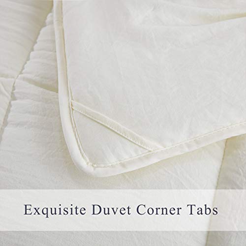 HIG 3pc Prewashed All Season Down Alternative Comforter Duvet Insert -Quilted Comforter with Corner Tabs -Box Stitched -250GSM Fiberfill Chic Farmhouse Style Bedding(Salomon,Twin,Ivory)