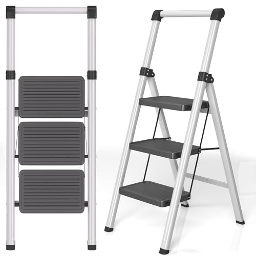 3 Step Folding Steel Ladder with Wide Anti-Slip Pedals