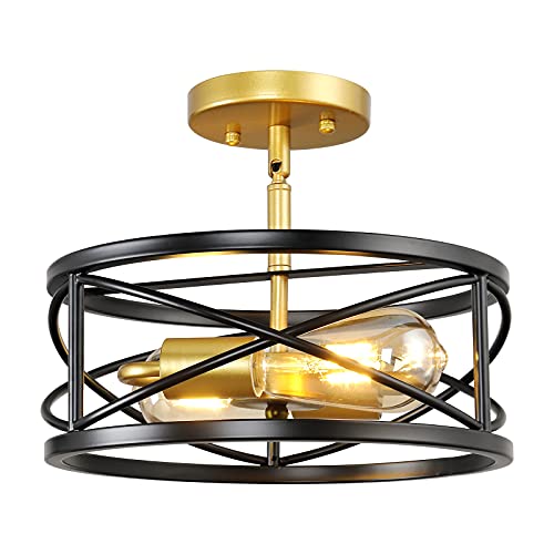 Semi Flush Mount 2-Light Drum Cage Ceiling Light