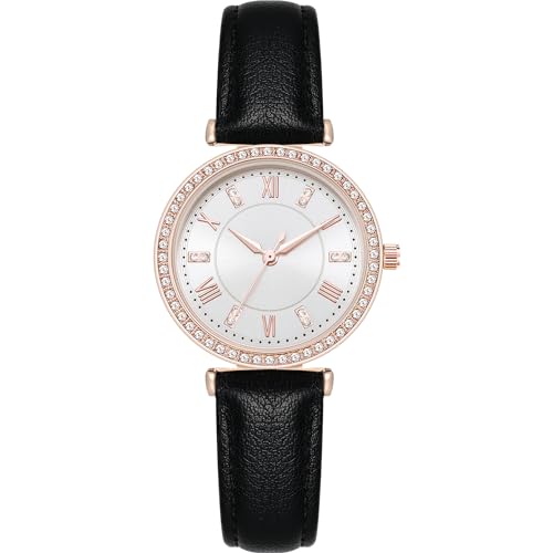 NUOVO Crystal Bezel Leather Strap Analog Watch