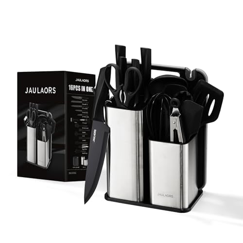 16 Piece Kitchen Knife Set with Block Stainless Steel