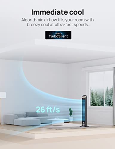 Dreo 40'' WiFi Tower Fan, 26ft/s High-Speed Cooling, Quiet Floor Fan with Remote, 90° Oscillating Fan, 4 Modes, 8H Timer, Touch Control, Standing Cooling Fan for Bedroom, Home, Office Room, Gold
