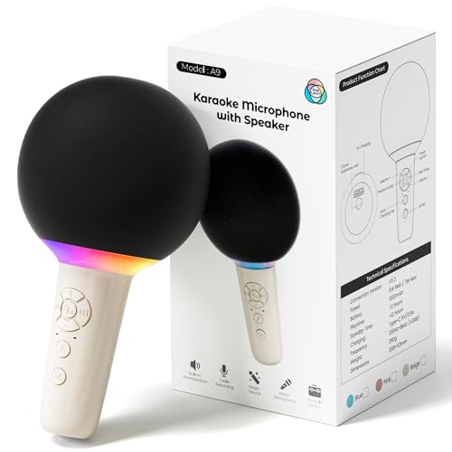Bluetooth Wireless Karaoke Microphone with Speaker and LED