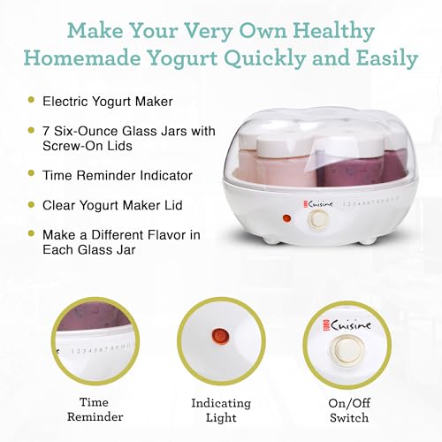 Euro Cuisine YM80 Electric Yogurt Maker Machine- Promote Gut Health with Probiotic Rich Homemade Yogurt -Home Yogurt Incubator with Glass Jars, White