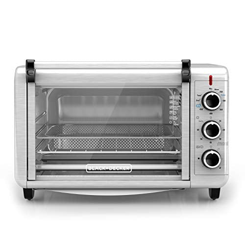 BLACK+DECKER 6-Slice Crisp 'N Bake Air Fry Toaster Oven, TO3215SS, 5 Cooking Functions, 60 Minute Timer, Stainless Steel