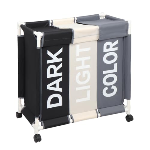3 Section Rolling Laundry Hamper with Lid