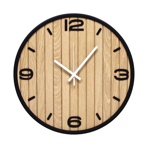 8 Inch Round Wooden Wall Clock, Battery Operated