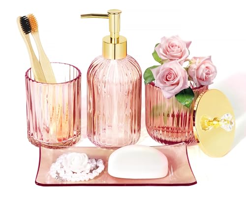 4 Piece Vintage Glass Bathroom Accessories Set