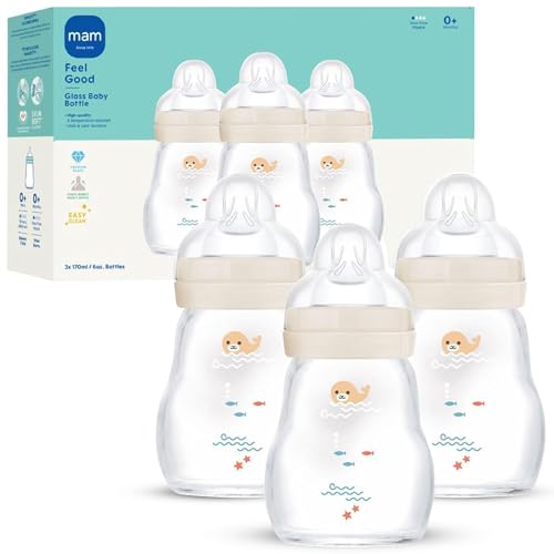 3 Pack MAM 6oz Glass Anti-Colic Baby Bottles