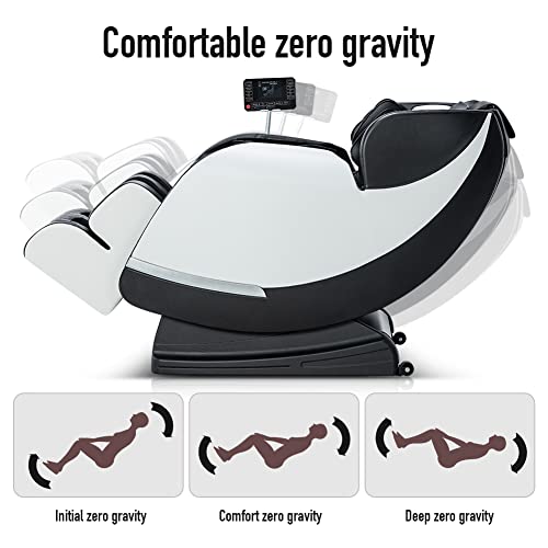 BONTEC Massage Chair Full Body Recliner - Zero Gravity with Heat and Shiatsu Foot Massage Office Chair LCD Touch Screen Display Bluetooth Speaker Airbags Foot Rollers (White)