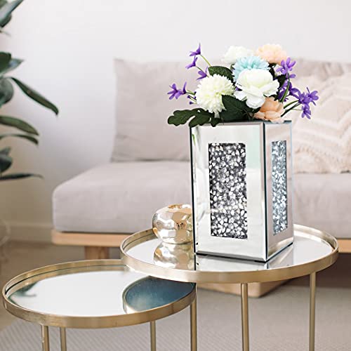 Crushed Diamond Mirrored Vase 6x6x10 inch Crystal Silver Glass Stunning Decorative Vase Flower Luxury for Home Decor. Can’t Hold Water.