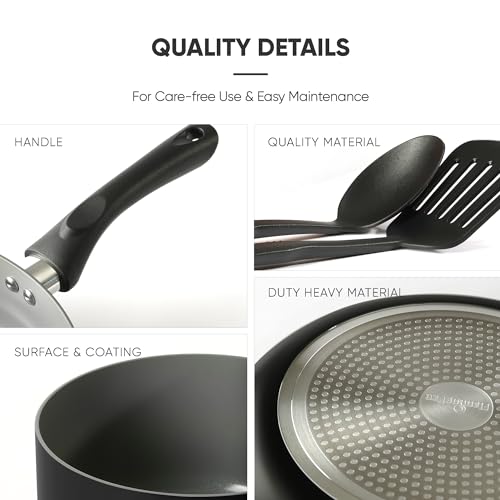 Flamingpan 12 Piece Nonstick Pots and Pans Sets,Kitchen Cookware with Ceramic Coating,Dishwasher Safe,Frying Pan Set with Lid, Induction Pots and Pans with Clearance,Suitable for Any Cooktop(Black)