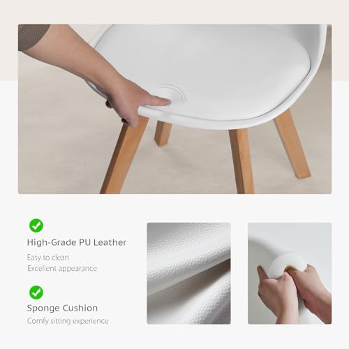 edx Dining Chairs Set of 4, Mid Century Modern White Dining Room Kitchen Chairs with PU Leather Cushion and Wood Legs for Home, Living Room, Bedroom, Lounge