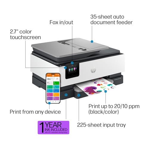 HP OfficeJet Pro 8139e Wireless All-in-One Color Inkjet Printer, Print, scan, Copy, fax, ADF, Duplex Printing Best-for-Home Office, 1 Year of Instant Ink Included (40Q51A)