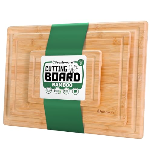 3 Piece Bamboo Cutting Board Set with Juice Grooves