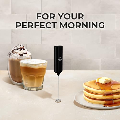 Powerful Handheld Milk Frother Wand - Electric Hand Mixer - Portable Frother Handheld for Coffee - Mini Froth Drink Mixer for Lattes, Cappuccino, Matcha, Hot Chocolate, Creamer - Black