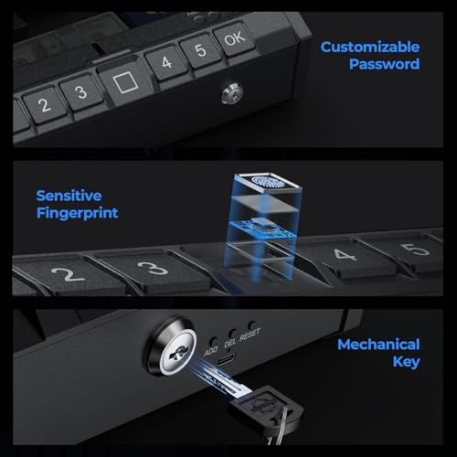 ONNAIS IRON SE Biometric Gun Safe for Pistols,Handgun, Quick-Access Firearm Safety Device with Fingerprint Lock or Key Pad, Gun Lock Box for Home Bedside Nightstand Car