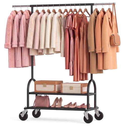 Heavy Duty Adjustable Rolling Garment Rack with Shelves