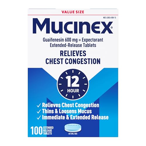 100 Count Mucinex 12 Hour Guaifenesin Tablets