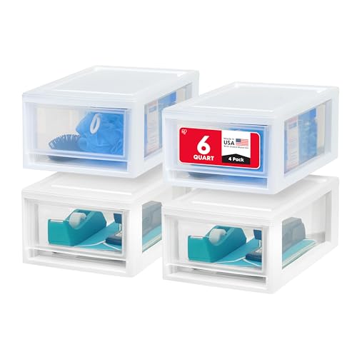 4 Pack Stackable Plastic Storage Drawer Organizer