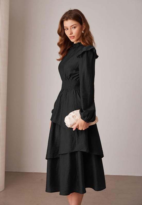 GRACE KARIN Women's Ruffle Mock Neck Midi Dress