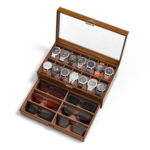 14 Slot Wooden Watch and Sunglass Storage Box
