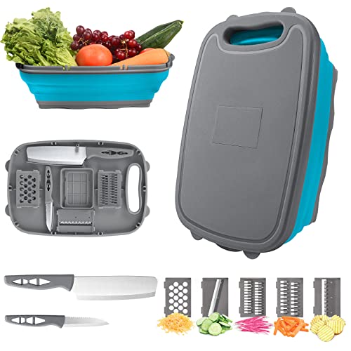 Collapsible Cutting Board with Colander and Wash Basket