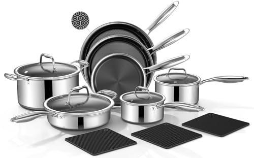 14-Piece Hybrid Stainless Steel Cookware Set with Trivets