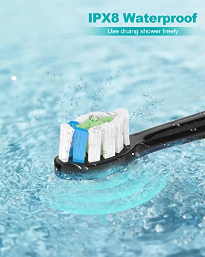 HUACO CARE Sonic Electric Toothbrush,5 Modes 3 Intensities with 2 Minutes Timer,One Charge for 90 Days,Wireless Fast Charge with 4 Replacement Brush Heads for Adults and Kids Black