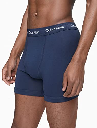 Calvin Klein Men's Cotton Stretch 5-Pack Boxer Brief, 3 Blue Shadow, 2 Cobalt, S