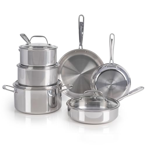 10 Piece T-fal Tri-Ply Stainless Steel Cookware Set