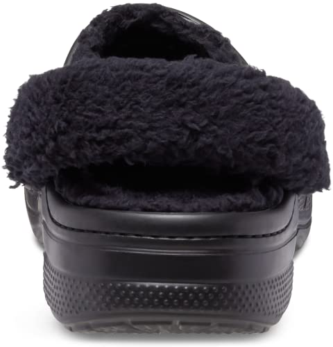 Crocs Unisex-Adult Baya Lined Fuzz Strap Clogs, Black/Black, 11 US