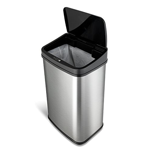 NINESTARS DZT-50-28 Automatic Touchless Motion Sensor Rectangular Trash Can, 13 Gal, Black Trim
