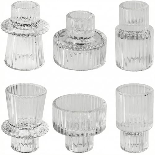 6 Pack Crystal Glass Candle Holders Set