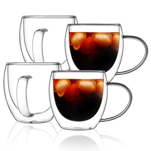 4 Pack Double Wall Insulated Glass Coffee Mugs 12oz