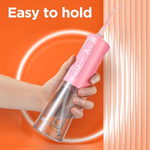 Bitvae Water Flosser Teeth Picks, Cordless Portable Oral Irrigator, Powerful and Rechargeable Water Flosser for Teeth, Brace Care, IPX7 Waterproof Water Dental Picks for Cleaning, Quartz Pink
