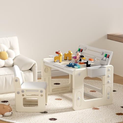 honorfun Toddler Activity Table 4-in-1 Set with Building Blocks