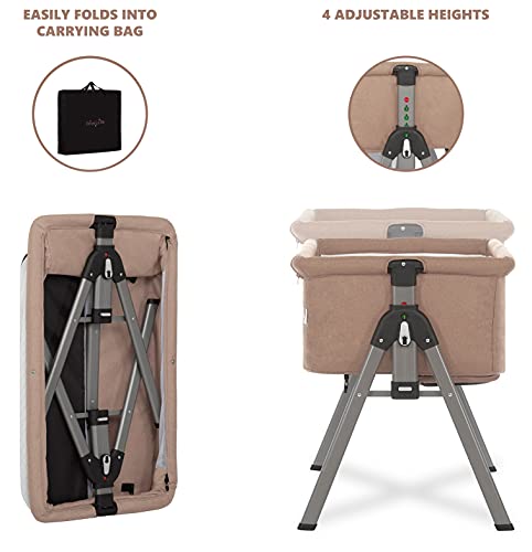 Dream On Me Lotus Bassinet and Bedside Sleeper in Brown, Lightweight and Portable Baby Bassinet, Adjustable Height Position, Easy to Fold and Carry Travel Bassinet- Carry Bag Included