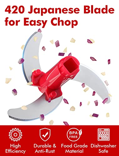 Food Chopper, Pull Onion Chopper Dicer, Hand Powered Food Chopper, Fast Cutting Hand Chopper Mincer for Oinon, Garlic, Nut, 3.4 Cups 0.8L, Red