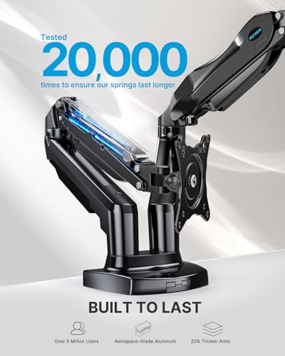 HUANUO Dual Monitor Stand - Adjustable Spring Monitor Desk Mount Swivel Vesa Bracket with C Clamp, Grommet Mounting Base for 13 to 30 Inch Computer Screens - Each Arm Holds 4.4 to 19.8lbs