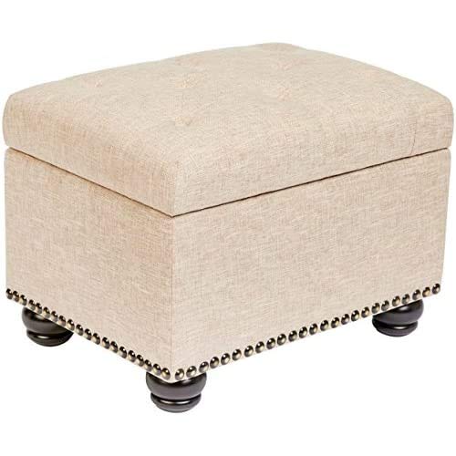 Modern Linen Upholstered Storage Ottoman by FIRST HILL