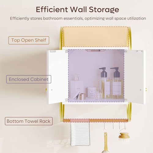 Bestier Floating Shelves for Wall, Kitchen Wall Cabinet with 2 Door and Towel Rack, Wall Shelves for Kitchen, Bedroom, Living Room, Bathroom, Office, Modern White