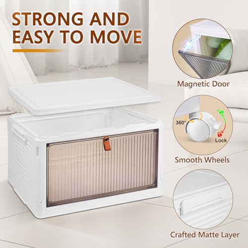 4 Tier Stackable Plastic Storage Bins with Lids and Wheels - 23QT Closet Organizers and Storage, Foldable Storage Containers, Organization and Storage Boxes for Home, Pantry, Office, Dorm Room