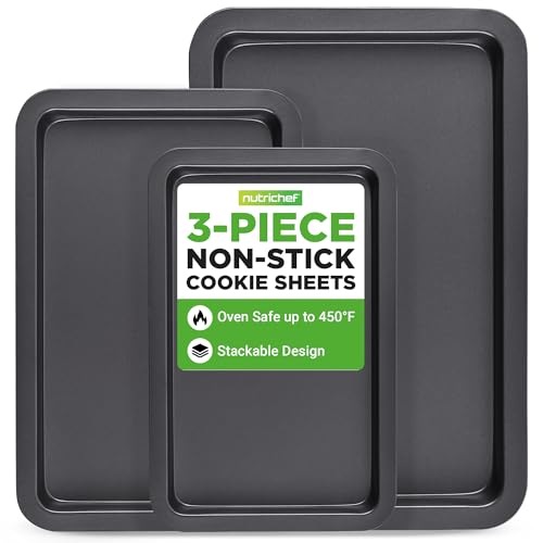 3 Piece NutriChef Nonstick Cookie Sheet Baking Set