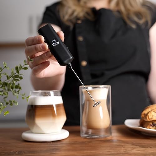 Powerful Handheld Milk Frother Wand - Electric Hand Mixer - Portable Frother Handheld for Coffee - Mini Froth Drink Mixer for Lattes, Cappuccino, Matcha, Hot Chocolate, Creamer - Black